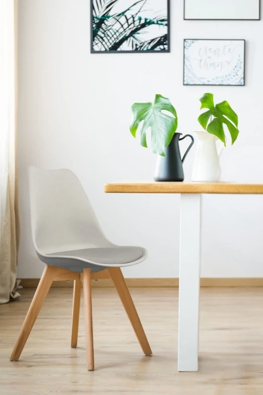 Image of Fusion Living Soho Plastic Dining Chair with Squared Light Wood Legs Light Grey