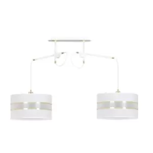Image of Korno White Pendant Ceiling Light with Black, Gold Fabric Shades, 2x E27