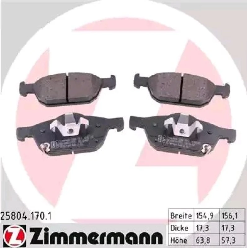 Image of ZIMMERMANN 25804.170.1 Brake pad set with acoustic wear warning, Photo corresponds to scope of supply Brake Pad Set,disc brake (402)