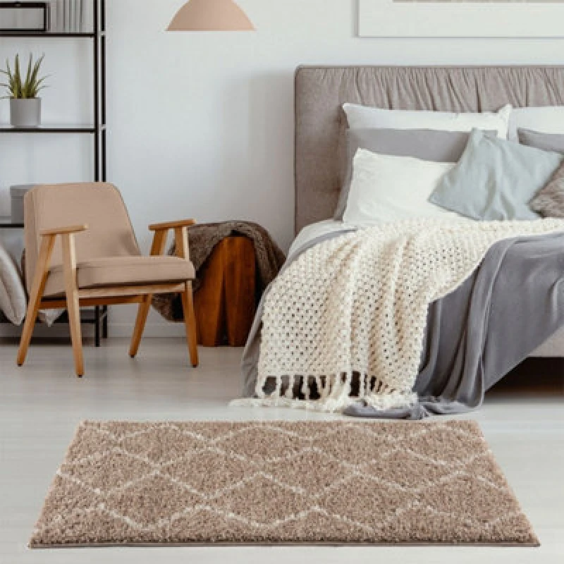 Image of The Rugs Moroccan Shaggy Beige Living Room Rug 820