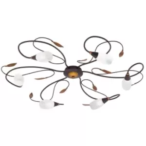 image of Gerbera 1 - 6 Light Modern Flush Multi Arm Ceiling Light Gold, Antique-Brown Glass Shades, G9 - Eglo