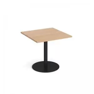 Image of Monza square dining table with flat round Black base 800mm - beech