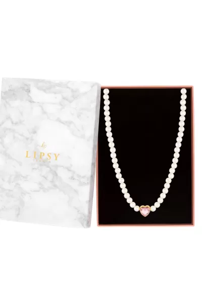 Image of Pearl Pink Heart Choker Necklace - Gift Boxed
