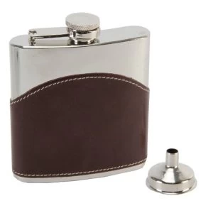 image of Harvey Makin Brown Leather Hip Flask with Funnel