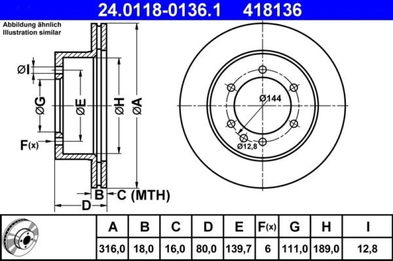 Image of ATE 24.0118-0136.1 Brake disc Vented Brake Disc (82)