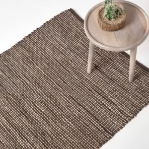Image of Madras Leather Hemp Rug Brown, 120 x 180cm - Brown - Homescapes