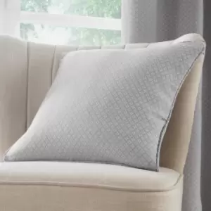 Image of Dreams & Drapes Indiana Geometric Diamond Jacquard Piped Edge Filled Cushion, Silver, 43 x 43 Cm