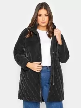 Image of Yours Shirred Waist Padded Jacket Black, Size 26-28, Women