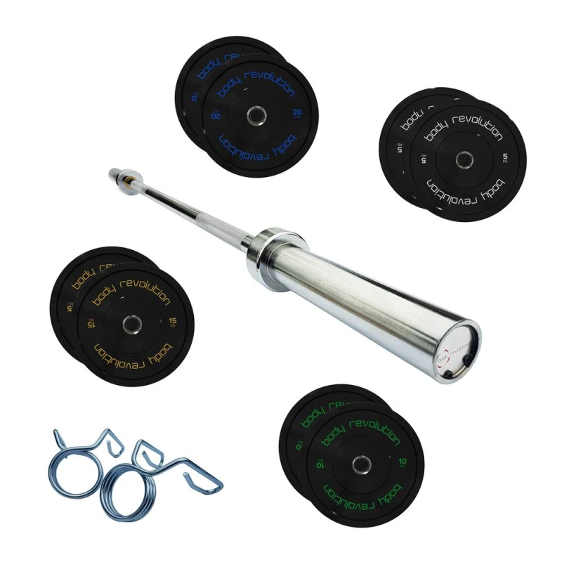 Image of Monstershop 7ft Olympic Weightlifting Bar Bumper Weight Plate Sets 50kg Weight Set in Silver Silver Unisex