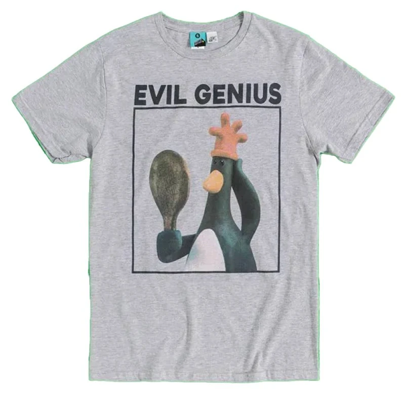 Image of Wallace & Gromit Mens Evil Genius Feathers McGraw T-Shirt in Grey Size: Medium Grey Male M