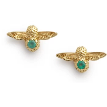 Image of Celebration Stones Bee Studs Gold & Green Agate Earrings