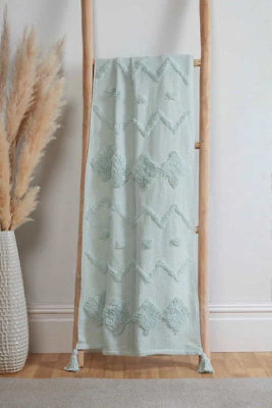 Image of Rapport Home Juniper Cotton Tufted Patterned Throw in Aqua Size: 50cm x 50cm Aqua Unisex 50cm x 50 cm