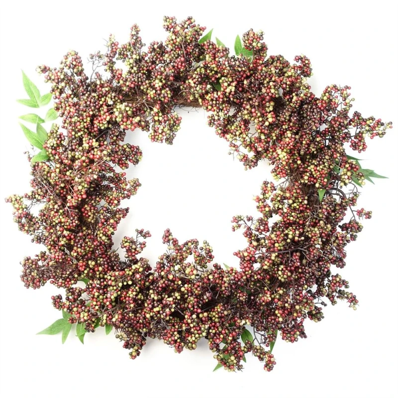 Image of Leaf 55cm Artificial Hanging Black Berry Wreath Black unisex