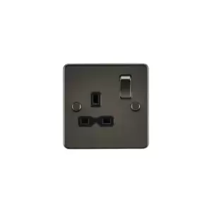 Image of Flat plate 13A 1G dp switched socket - gunmetal with Black insert - Knightsbridge