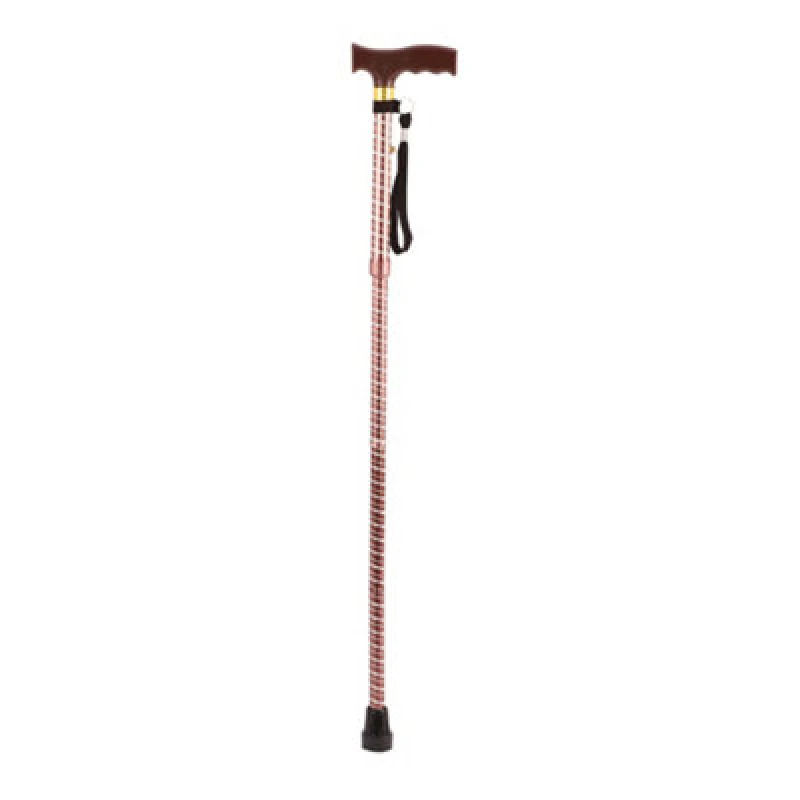 Image of Loops Brown Extendable Walking Stick with Plastic Handle - Engraved Pattern - Foldable Brown