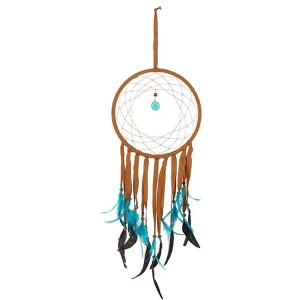 image of Dream Catcher Med Brown Suede Turq Feathers