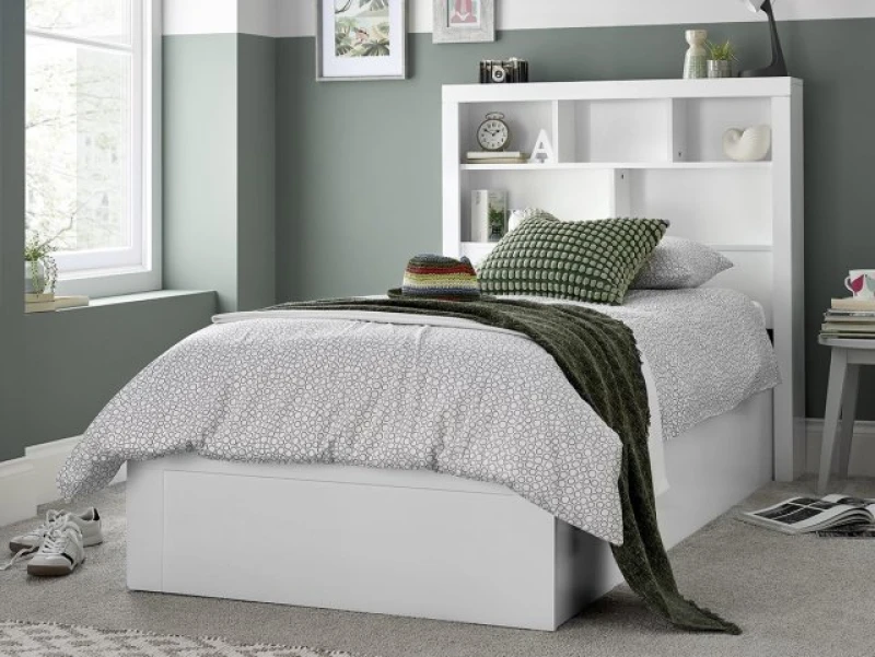 Image of Bedmaster Oscar Wooden Bookcase Ottoman Storage Bed White