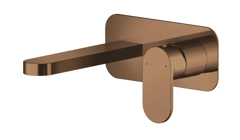 Image of Balterley Current Round Wall Mount 2 Tap Hole Basin Mixer Tap - Brushed Bronze in Brown Brown Unisex