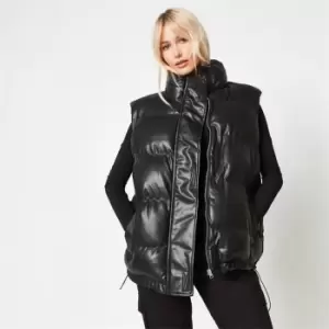 image of Missguided Faux Leather Boxy Puffer Gilet - Black