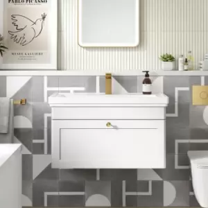 Nuie Classique Wall Hung 1-Drawer Vanity Unit with Basin 500mm Wide Satin White - 1 Tap Hole