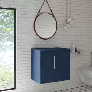 image of Hudson Reed Juno Wall Hung 2-Door Vanity Unit with Worktop 600mm Wide - Electric Blue