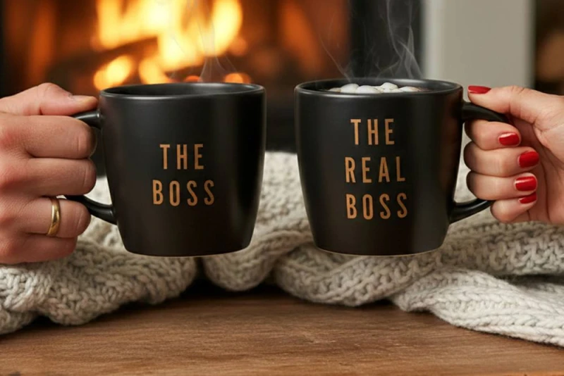 Image of Kimm and Miller (UK) Ltd Kimm and Miller (UK) Ltd The Boss and The Real Boss Mug Duo Gift Set in Black Size: 800g Black 800g Unisex 5055475462124
