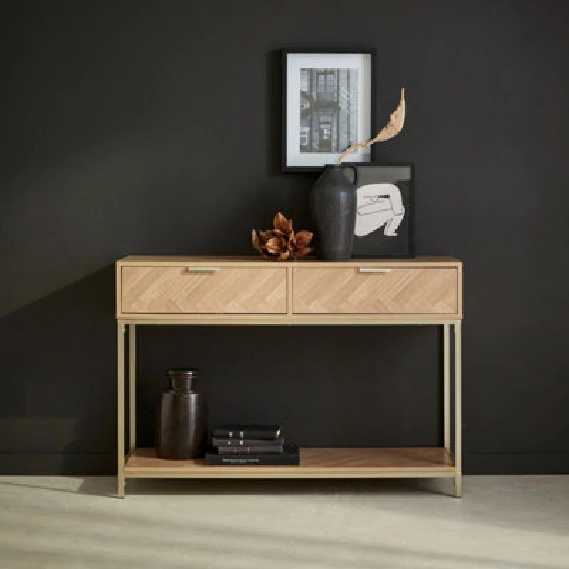 Image of sweeek 110cm Herringbone Console Table With 2 Drawers Light Brown