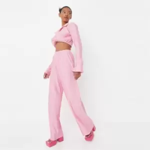 Missguided Plisse Wide Leg Trouser - Pink