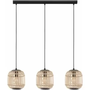 Image of Hanging Ceiling Pendant Light Black & Wicker Cage 3 x 28W E27 Island Lamp