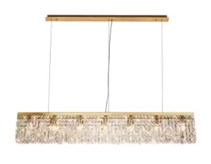 image of 138x9cm Rectangular Ceiling Pendant Chandelier, 7 Light E14, Gold, Crystal