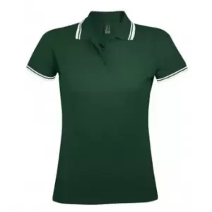 Image of SOLS Womens/Ladies Pasadena Tipped Short Sleeve Pique Polo Shirt (XXL) (Forest/White)