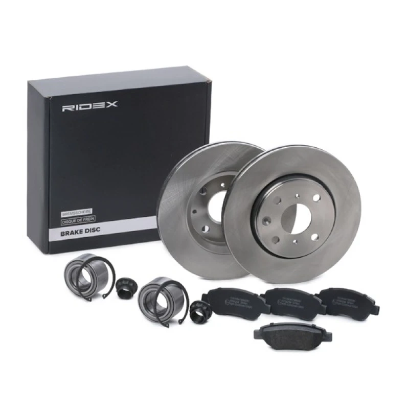 Image of RIDEX 3405B0435 Brake disc and pads set Front Axle, Brake Disc Type: Vented, excl. wear warning contact, with integrated magnetic sensor ring Brake S