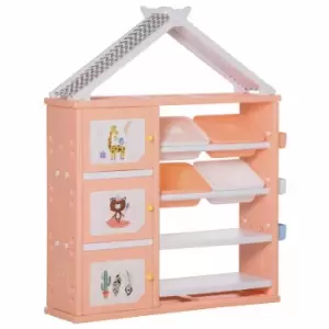 image of Homcom Kids Storage Unit Toy Box Organiser Book Shelf W/ Multiple Storage Space Orange