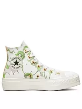 Image of Converse Chuck Taylor All Star Lift Floral Canvas Hi - Beige, Beige, Size 3, Women