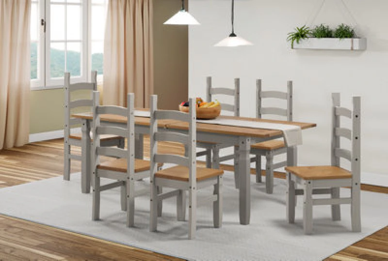 Image of MERCERS FURNITURE Mercers Furniture - Corona Grey Wax Large Extending Dining Table & 6 Chairs 5060765291407