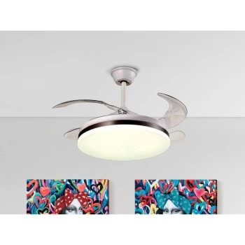 image of Schuller Vento 6 Speed Ceiling Fan White with LED Light, Retractable Blades with Remote Control, Timer & Reversible Functions