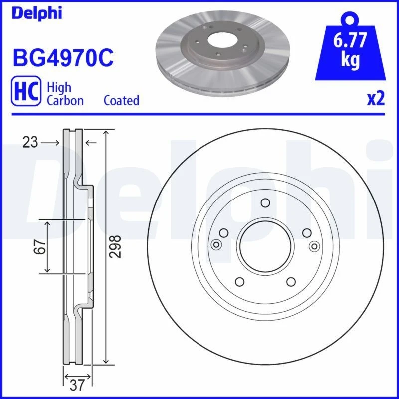 Image of DELPHI Brake disc DELPHI BG4970C