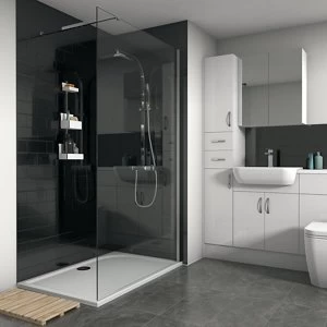 Image of Splashwall Gloss Brushed Black Tile effect Shower Panel (T)3mm
