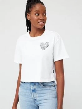 Converse Left Chest Heart Cropped T-Shirt - White, Size XL, Women