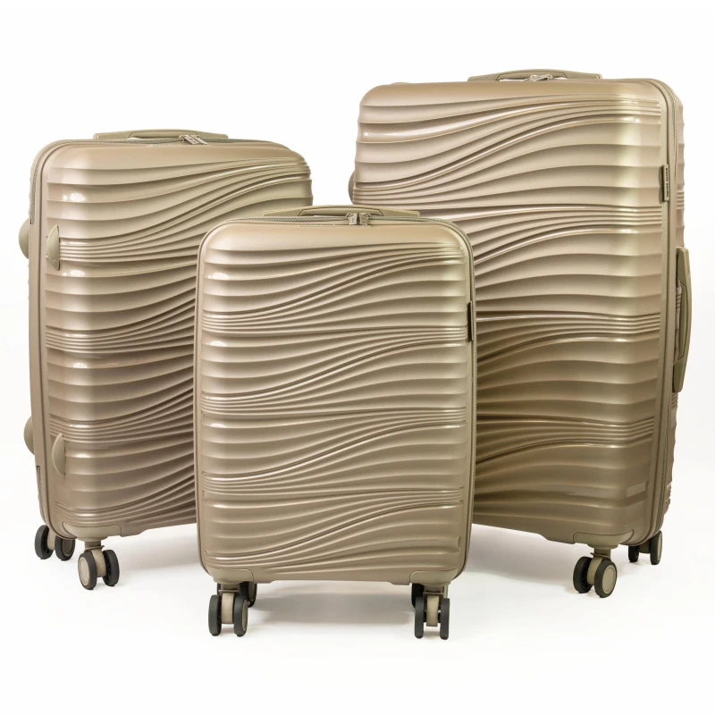 Image of Pierre Cardin Riviera Hard Travel Suitcase 8 Spinner Wheeled Luggage with TSA Locks in Gold Size: 3 Pack Gold Unisex 3 Pack