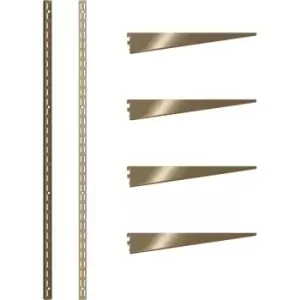 image of Rothley Antique Twin Slot Shelving Kit 1220mm Uprights (x2) & 270mm Brackets (x4) in Brass Steel