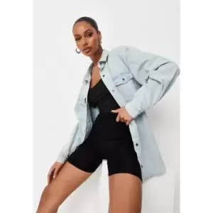 image of Missguided Premium Super Oversized Boyfriend Denim Shirt - Blue