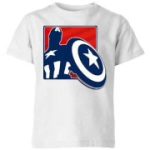 Image of Avengers Assemble Captain America Outline Badge Kids T-Shirt - White - 11-12 Years
