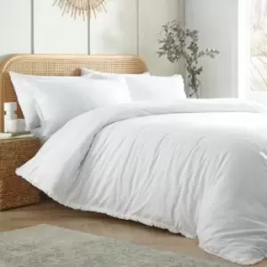 image of Claire Fringed 100% Cotton Duvet Cover Set, White, Double - Appletree Loft