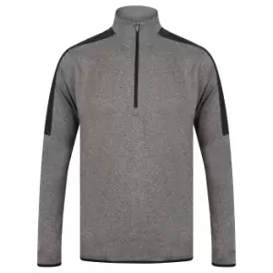 image of Finden & Hales Mens Contrast Zip Neck Midlayer Top (L) (Grey Marl/Black)