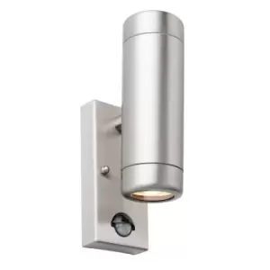 Image of Odyssey PIR Motion Sensor Up Down Wall Lamp Brushed Stainless Steel & Clear Glass IP44