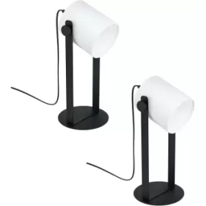 Image of 2 PACK Adjustable Table Lamp Desk Light Black & White Fabric Shade 1x 28W E27