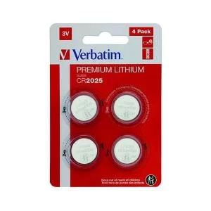 Image of Verbatim CR2025 3V Premium Lithium Battery Pack of 4 49532 VM49532