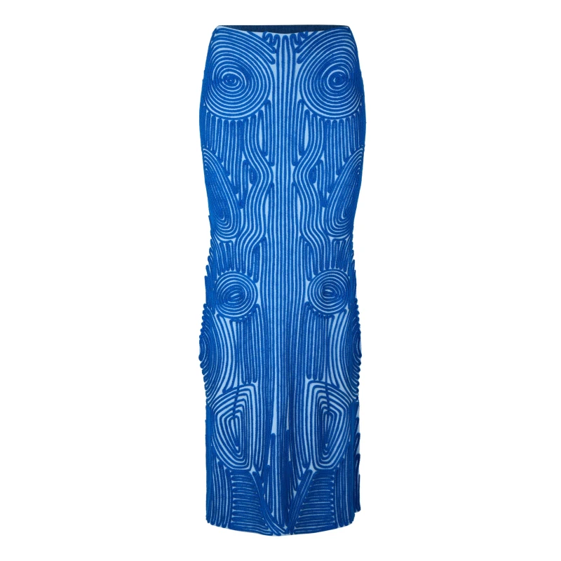 Image of Off White Womens Vortix Embroidered Knitted Maxi Mid Rise A-Line Skirt Light Blue female 6 (2XS)