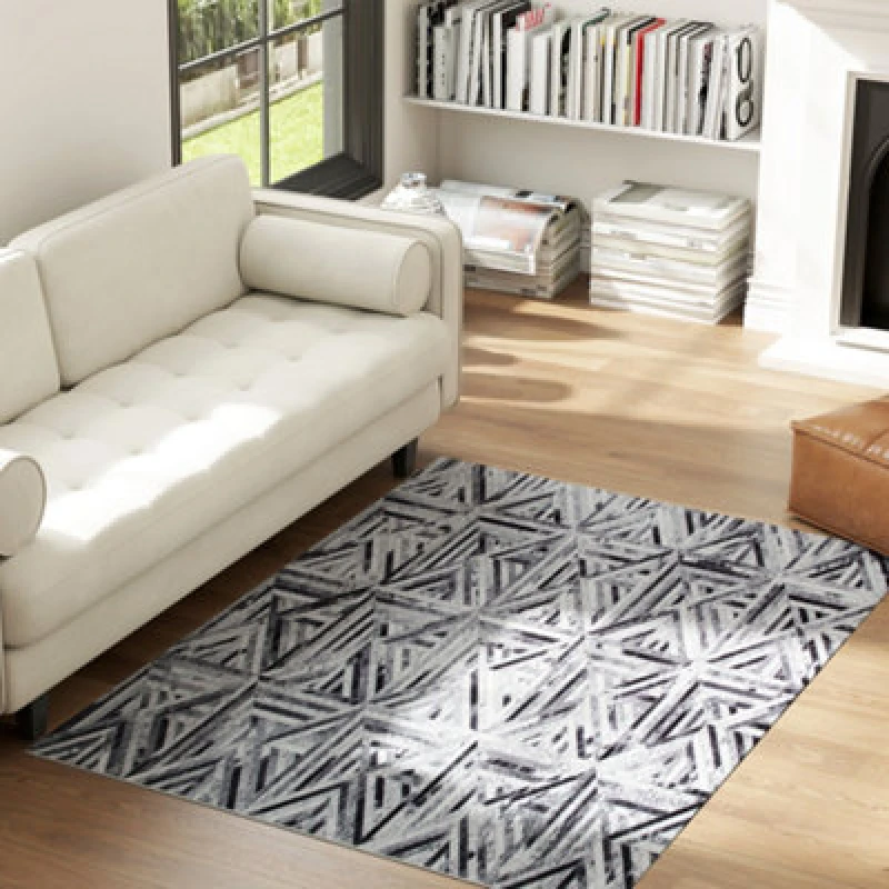 Image of HOMCOM Non-Slip Washable Rug, Chenille Floor Carpet for Living Room, Black 83C-040V70BK